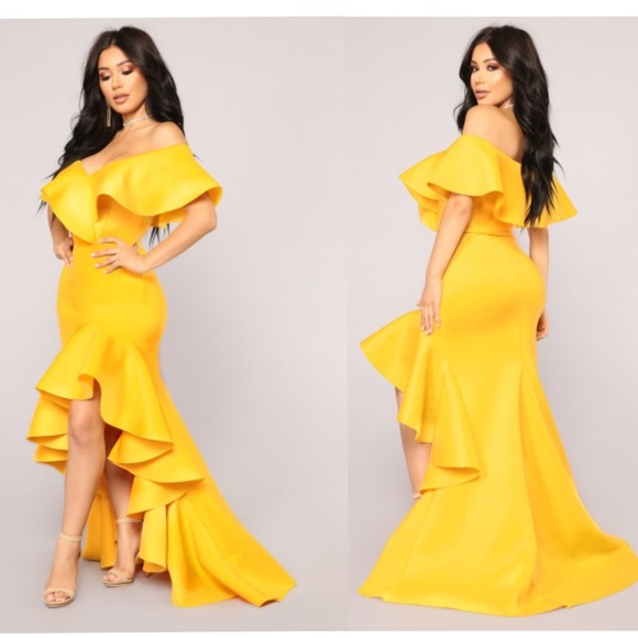 yellow ruffle gown